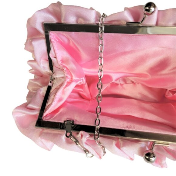 Pink Satin Ruffle Evening Clutch Purse - Picture 8 of 11